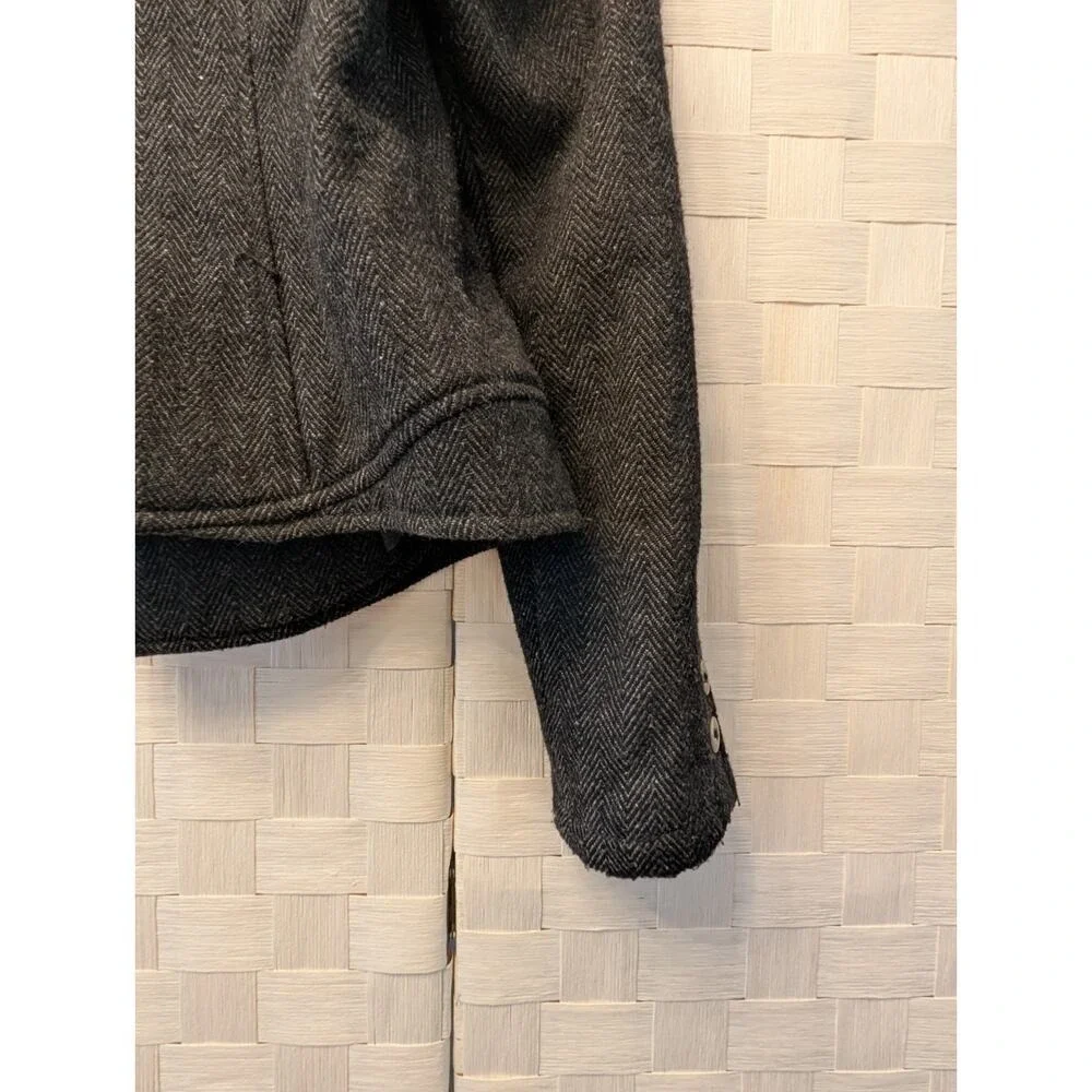 Free People Charcoal Herringbone Wool Blend Puff‎ Shoulder Blazer Jacket Gray